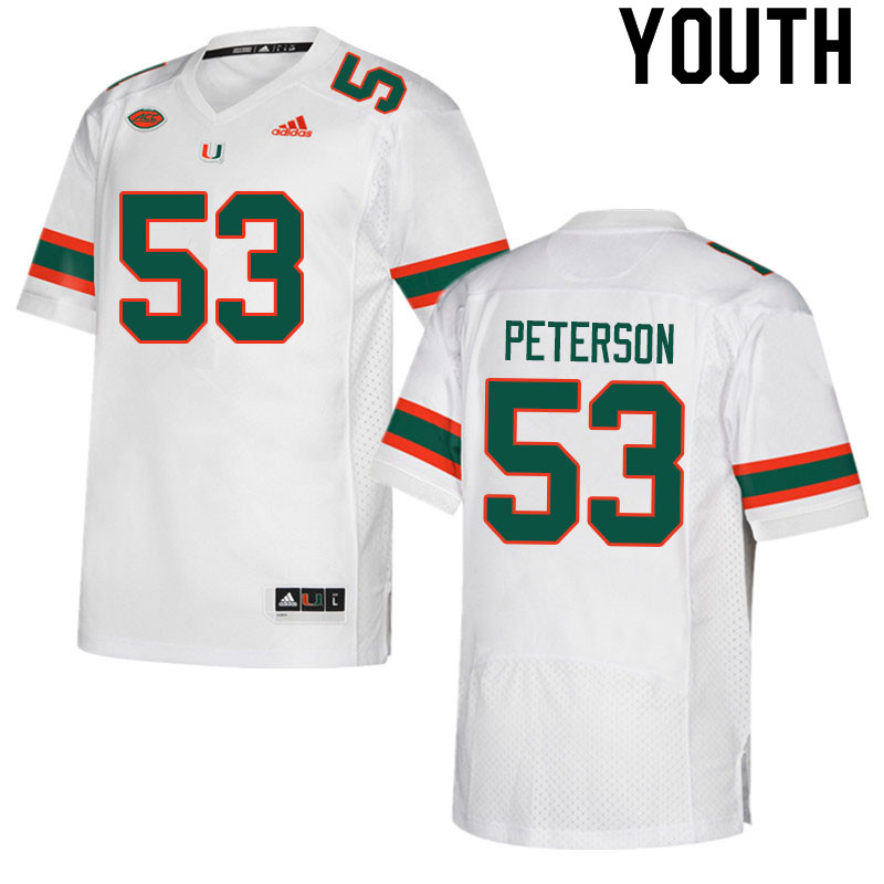 Youth #53 Lucas Peterson Miami Hurricanes College Football Jerseys Sale-White